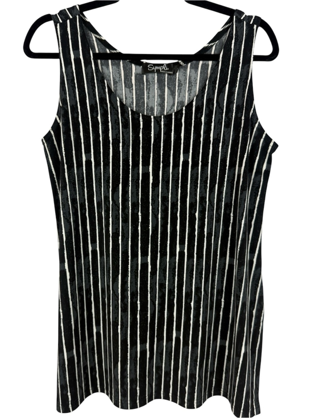Sympli Black & White Distressed Stripe Tank Top - Size 12
